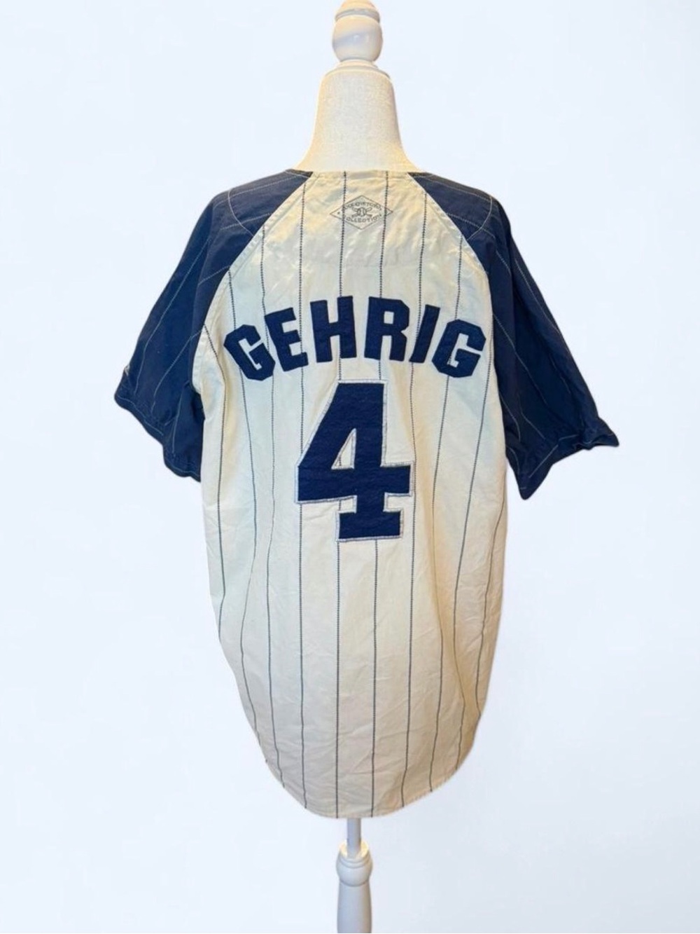 Vintage GEHRIG #4 Pinstripe Yankees Baseball Jersey Navy & Cream